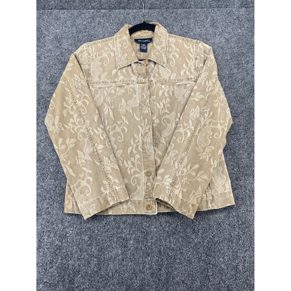 Denim & Co Jacket Womens XS Tan Floral Paisley Jacquard Cotton Button Up Casual